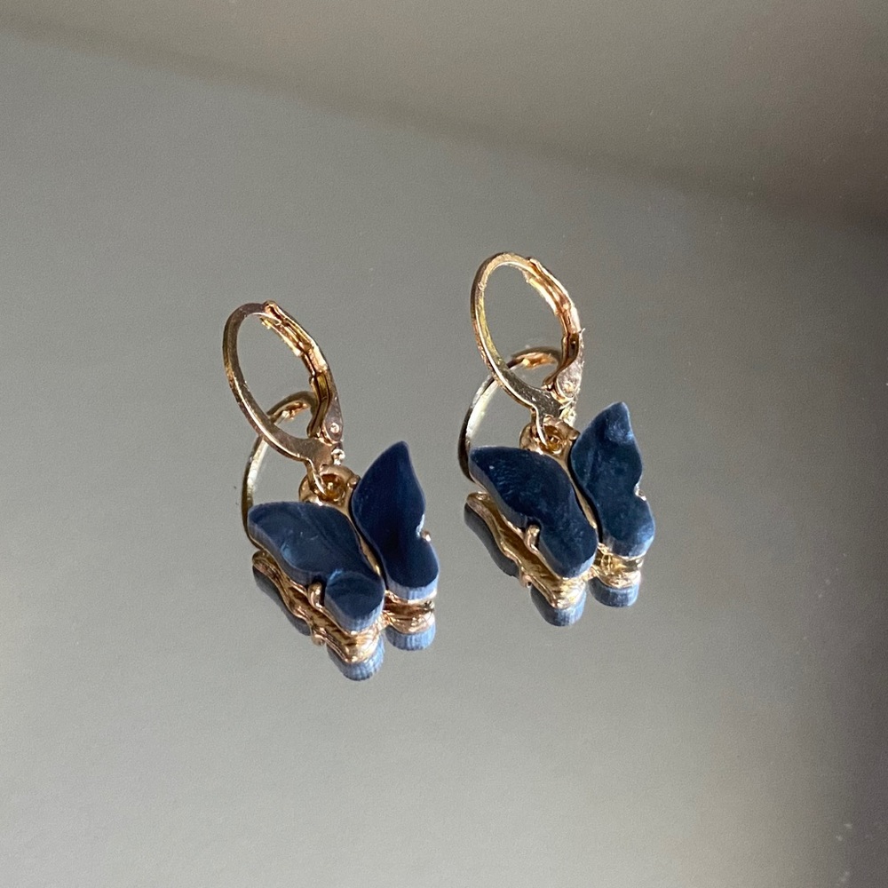 Butterfly Drop Earrings Gold and Black - Picture 3 of 4